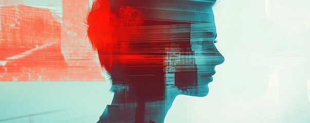 Poster - Abstract profile silhouette with vibrant colors, blending modernity and emotion, representing thought and creativity.