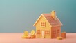 © MotionVoxel - A model house with coins, symbolizing home investment and financial growth in a colorful, minimalistic setting.