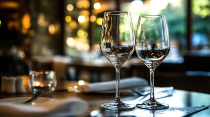 two glasses of wine on a table at a restaurant