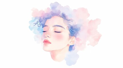 Artistic digital pastel portrait with watercolor accents, soft gradients blending into a dreamy and unique composition