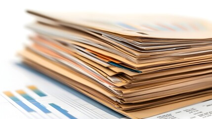 Poster - A stack of well organized business reports with detailed charts graphs and other financial data elements displayed on a clean white background showcasing a concept of data driven decision making