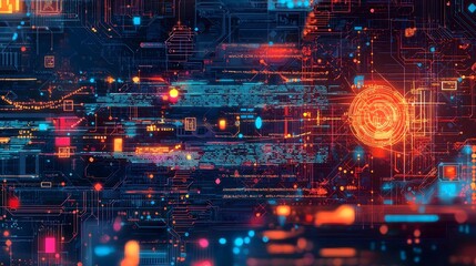 Poster - Glowing Circuit Board Data Flow Technology Background