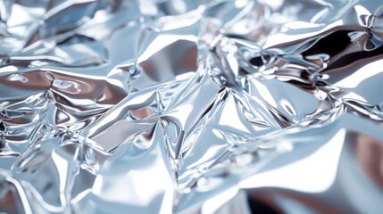 Poster - The surface features a complex arrangement of shiny, crumpled silver foil, highlighting its unique texture and light reflections