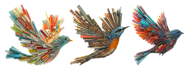 Abstract bird sculptures set isolated on transparent background colorful and creative art pieces