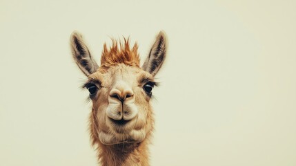 Sticker - Curious llama face close-up with a neutral background

