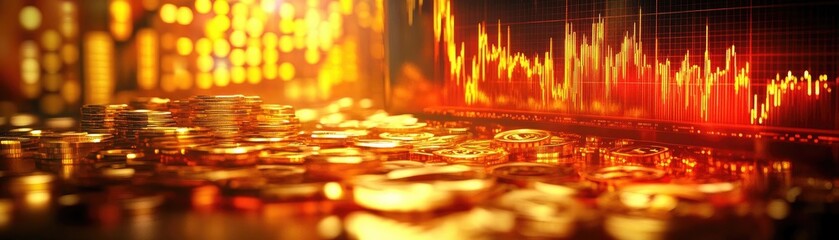 Aufkleber - An abstract representation of finance with glowing coins and vibrant market trends, capturing the essence of investment growth.