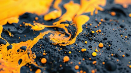 Poster - The vibrant orange and black liquid swirl together, forming unique patterns and textures, capturing an artistic flow of color dynamics