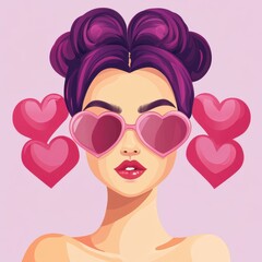 Canvas Print - Celebrate love with a vibrant vector portrait in shades of purple, pink, and red, perfect for Valentines Day.