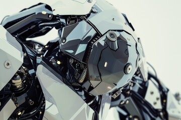 Poster - A robotic arm equipped with a firearm, showcasing advanced technology and weaponry integration in a futuristic setting, Articulated, angular joints in a futuristic design, AI generated