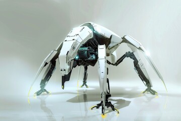 Poster - A robotic arm equipped with a firearm, showcasing advanced technology and weaponry integration in a futuristic setting, Articulated, angular joints in a futuristic design, AI generated