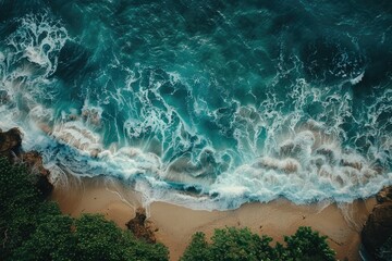 Wall Mural - aerial view of the coastline with waves and horizon line