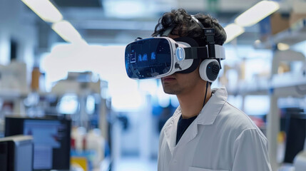Poster - Digital Discovery: Scientist Immersed in Virtual Reality Simulation.