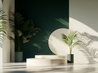 Poster - Objects of geometric shapes, minimal product display mock up scene, background 3D scene. On top of the podium there is a minimal product display mock up scene.