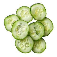 Poster -  Floating slices of cucumber isolate on white background or transparent background