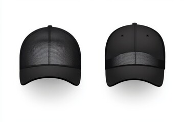 Wall Mural - Mockup of realistic black trucker's cap with black visor, with 3D rendering, isolated on white.