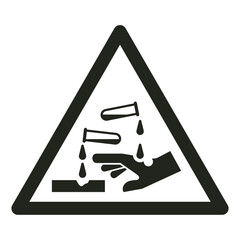 ISO warning safety signs_warning ; corrosive substance_symbol and pictogram only_black and white edition