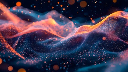 Poster - Abstract Orange Blue Flowing Particles Background