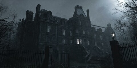 Wall Mural - A haunting mansion in the rain.