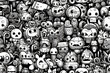 © hamzahalderad - A seamless pattern of cute and quirky black and white doodle robots and monsters.