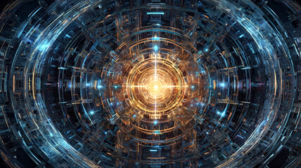 A creative and futuristic science background featuring a massive quantum computer