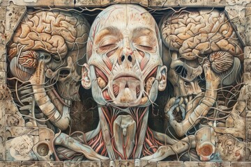 Poster - A close-up image of a human body displaying numerous organs, capturing the intricate details of human anatomy, Depicting the complexity of human anatomy, AI generated
