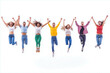 © sharafmaksumov - Jumping Group Of People On White Background