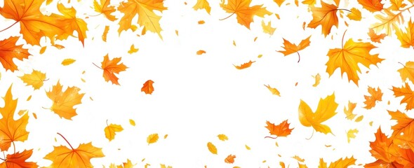 Wall Mural - Falling Autumn Leaves on White Background Generative AI