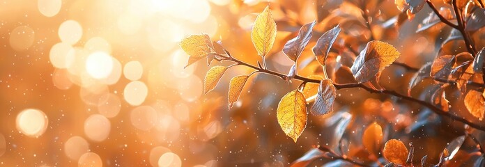 Wall Mural - Golden Autumn Leaves on Branch with Bokeh Background Generative AI
