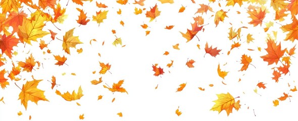 Wall Mural - Falling Autumn Leaves on White Background Generative AI