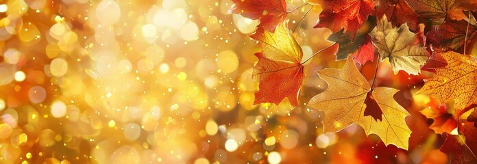 Wall Mural - Golden Autumn Leaves on Branch with Bokeh Background Generative AI