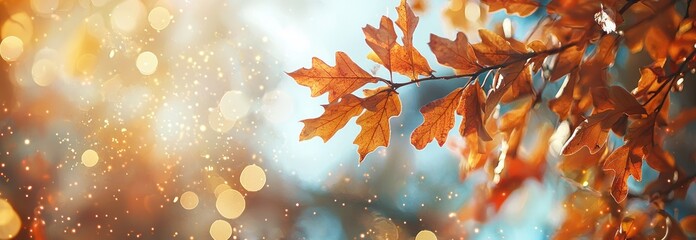 Wall Mural - Golden Autumn Leaves on Branch with Bokeh Background Generative AI