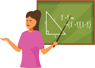 Poster - Female teacher explaining geometry on blackboard with pythagorean theorem