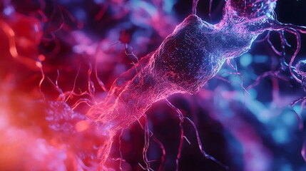 Poster - Glowing Neon Neuron Network Abstract Background