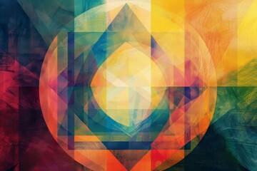 Poster - An abstract painting featuring vibrant, colorful shapes arranged in a dynamic composition, evoking creativity and emotion, 