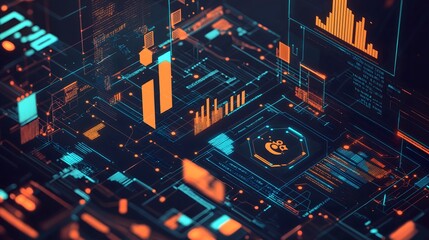 Poster - Futuristic Tech Circuit Board with Data Analysis