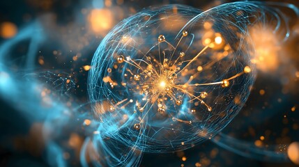 Poster - Abstract Golden Energy Sphere with Network Connections