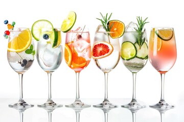 Wall Mural - A selection of glasses filled with different beverages, ideal for use in lifestyle or still life photography