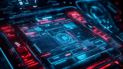 Poster - Futuristic HUD Interface with Red & Blue Neon Glow