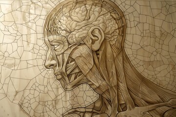 Poster - A monochrome drawing of a man surrounded by wires, symbolizing the intersection of humanity and machinery, Ai generated