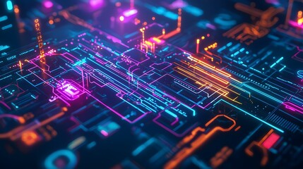 Poster - Neon Circuit Board Technology Background