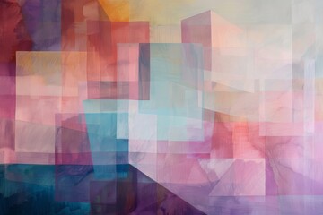 Poster - An abstract painting featuring vibrant colors and dynamic brushstrokes, creating a visually striking composition, Layers of pastel colors overlapping to create a sense of depth and harmony