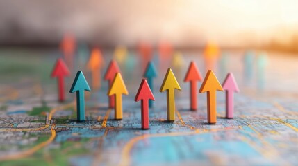 Poster - A collection of arrows pointing in various directions, overlaid on a map of a city, emphasizing navigation.