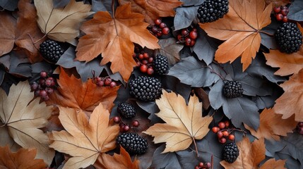 Poster - A close up of a bunch of leaves with berries on them, AI