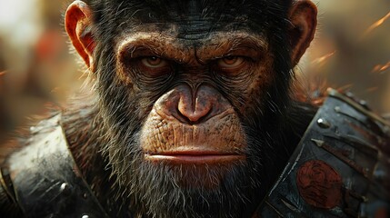 Wall Mural - Close Up Portrait of a Powerful Chimpanzee with Intense Gaze