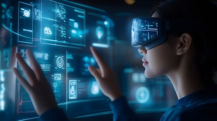 Poster - Woman Explores Futuristic Data with VR