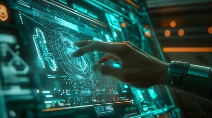 Poster - Hand Interacts With Futuristic Interface