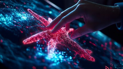 Poster - Hand Interacts with Futuristic Airplane Hologram