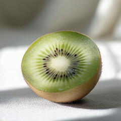 close-up of a sliced kiwi in soft natural light