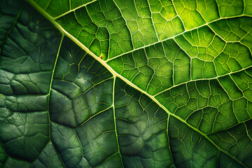 two overlapping green leaves reveal detailed textures in nature