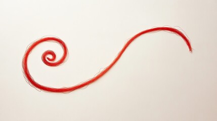 A red string is curled in a spiral shape.